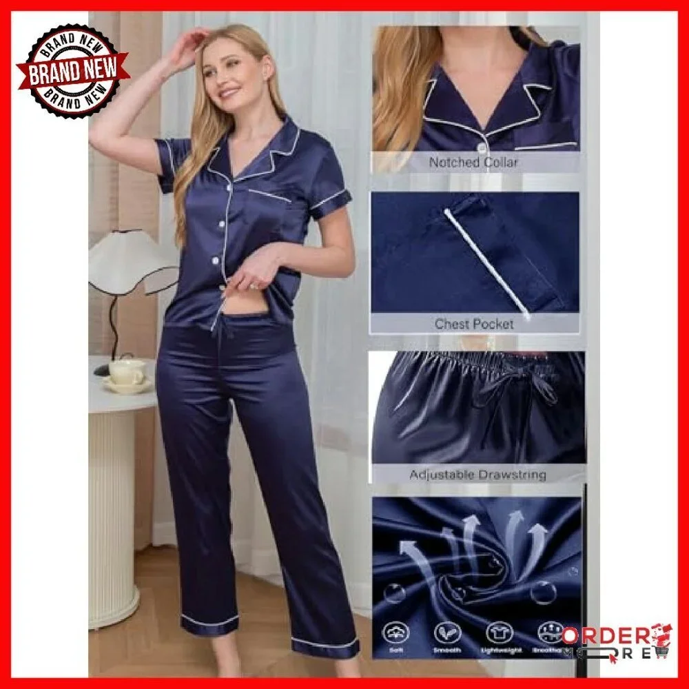 Silk Satin Pajama Set 5-Piece Women's Sleepwear Loungewear